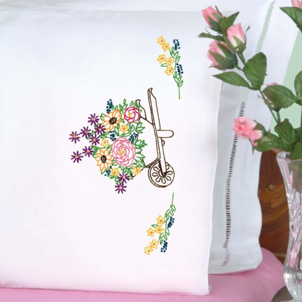 wheelbarrow of flowers pillowcases