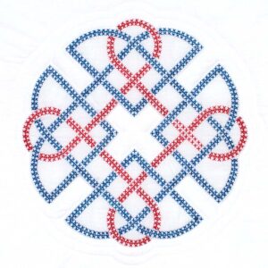 red and blue celtic knot quilt block