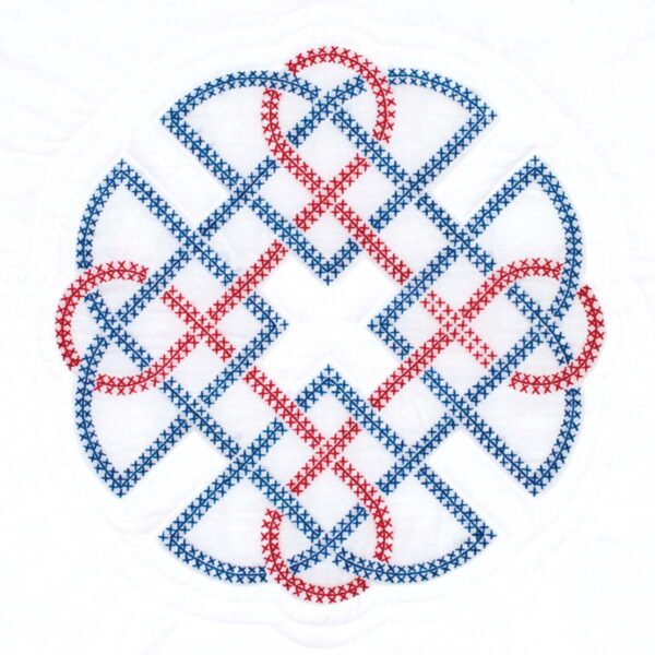 red and blue celtic knot quilt block